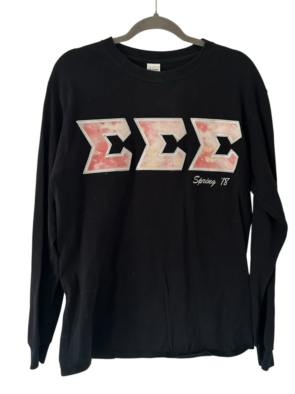 Black Tri Sigma Sorority Stitched Letters Greek Shirt Top Women’s Size Medium!